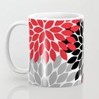 Red Black Gray Flower Pattern, Dahlia Flower Petals, Red Black Floral Pattern Coffee Mug Gallery Image 3