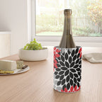Red Black Gray Flower Pattern, Dahlia Flower Petals, Red Black Floral Pattern Wine Chiller Gallery Image 4