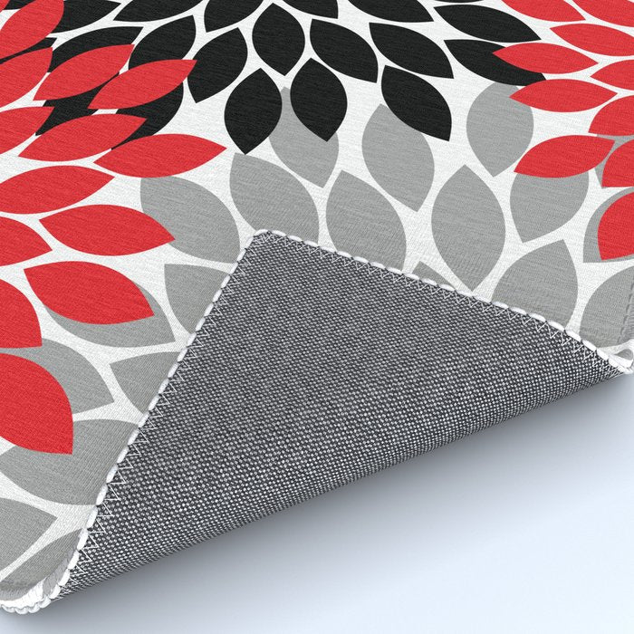 Red Black Gray Flower Pattern, Dahlia Flower Petals, Red Black Floral Pattern Rug Gallery Image 4