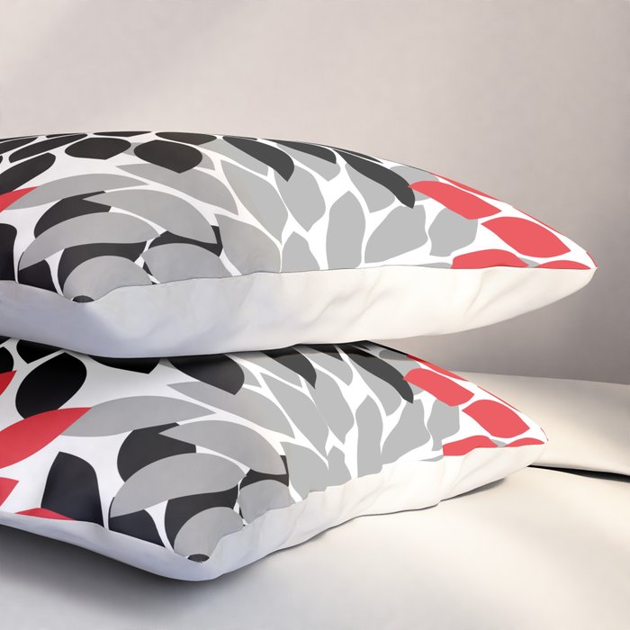 Red Black Gray Flower Pattern, Dahlia Flower Petals, Red Black Floral Pattern Pillow Sham Gallery Image 3