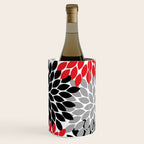 Red Black Gray Flower Pattern, Dahlia Flower Petals, Red Black Floral Pattern Wine Chiller Gallery Image 3