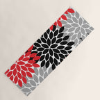 Red Black Gray Flower Pattern, Dahlia Flower Petals, Red Black Floral Pattern Yoga Mat Gallery Image 1
