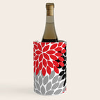Red Black Gray Flower Pattern, Dahlia Flower Petals, Red Black Floral Pattern Wine Chiller Gallery Image 2