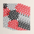 Red Black Gray Flower Pattern, Dahlia Flower Petals, Red Black Floral Pattern Wrapping Paper Gallery Image 3