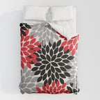 Red Black Gray Flower Pattern, Dahlia Flower Petals, Red Black Floral Pattern Comforter Gallery Image 6