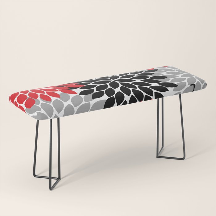 Red Black Gray Flower Pattern, Dahlia Flower Petals, Red Black Floral Pattern Bench Gallery Image 1