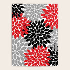 Red Black Gray Flower Pattern, Dahlia Flower Petals, Red Black Floral Pattern Poster Gallery Image 4