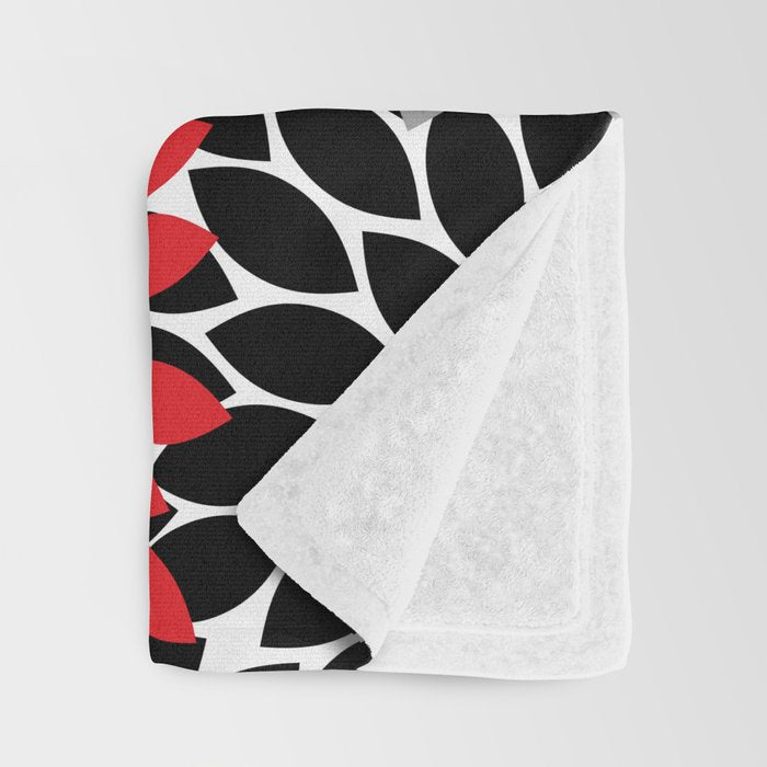 Red Black Gray Flower Pattern, Dahlia Flower Petals, Red Black Floral Pattern Throw Blanket Gallery Image 3