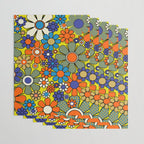 Groovy Retro Garden Gingham Flowers 60s 70s Maximalist Floral Pattern Blue Orange Yellow Wrapping Paper Gallery Image 3