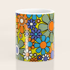 Groovy Retro Garden Gingham Flowers 60s 70s Maximalist Floral Pattern Blue Orange Yellow Coffee Mug Gallery Image 4