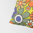 Groovy Retro Garden Gingham Flowers 60s 70s Maximalist Floral Pattern Blue Orange Yellow Pillow Sham Gallery Image 4