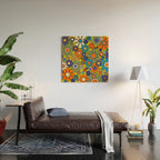 Groovy Retro Garden Gingham Flowers 60s 70s Maximalist Floral Pattern Blue Orange Yellow Wood Wall Art Gallery Image 2
