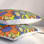 Groovy Retro Garden Gingham Flowers 60s 70s Maximalist Floral Pattern Blue Orange Yellow Pillow Sham Gallery Image 3