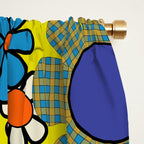 Groovy Retro Garden Gingham Flowers 60s 70s Maximalist Floral Pattern Blue Orange Yellow Window Curtain Gallery Image 2