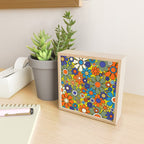 Groovy Retro Garden Gingham Flowers 60s 70s Maximalist Floral Pattern Blue Orange Yellow Mini Art Print Gallery Image 2