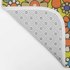 Groovy Retro Garden Gingham Flowers 60s 70s Maximalist Floral Pattern Blue Orange Yellow Bath Mat Gallery Image 2
