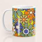 Groovy Retro Garden Gingham Flowers 60s 70s Maximalist Floral Pattern Blue Orange Yellow Coffee Mug Gallery Image 3