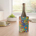 Groovy Retro Garden Gingham Flowers 60s 70s Maximalist Floral Pattern Blue Orange Yellow Wine Chiller Gallery Image 4