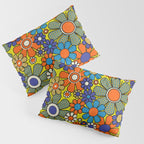 Groovy Retro Garden Gingham Flowers 60s 70s Maximalist Floral Pattern Blue Orange Yellow Pillow Sham Gallery Image 3