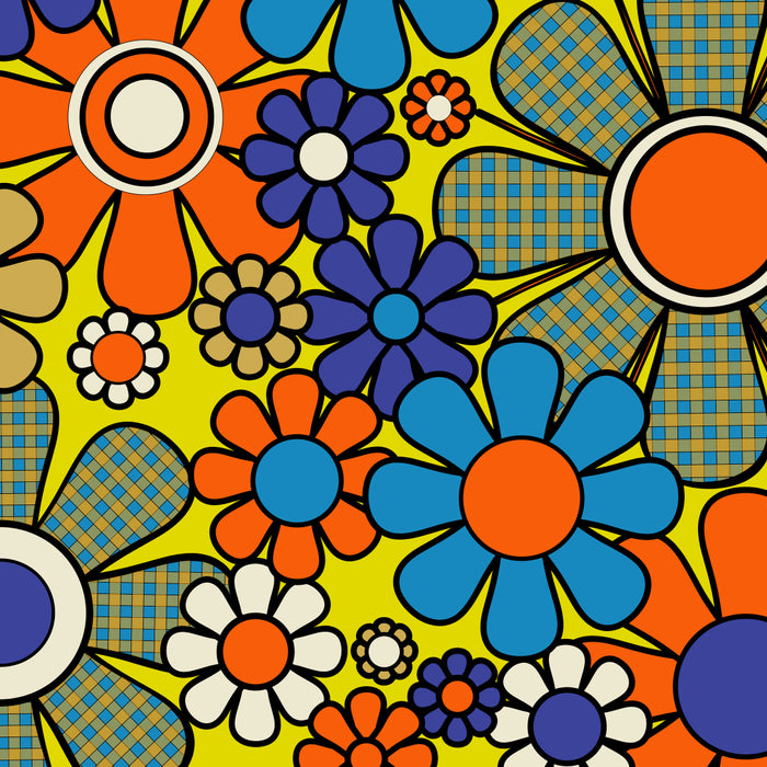 Groovy Retro Garden Gingham Flowers 60s 70s Maximalist Floral Pattern Blue Orange Yellow Coffee Mug Gallery Image 2