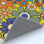 Groovy Retro Garden Gingham Flowers 60s 70s Maximalist Floral Pattern Blue Orange Yellow Rug Gallery Image 4