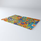 Groovy Retro Garden Gingham Flowers 60s 70s Maximalist Floral Pattern Blue Orange Yellow Rug Gallery Image 3