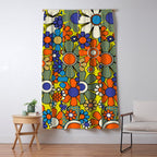 Groovy Retro Garden Gingham Flowers 60s 70s Maximalist Floral Pattern Blue Orange Yellow Window Curtain Gallery Image 5