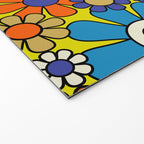 Groovy Retro Garden Gingham Flowers 60s 70s Maximalist Floral Pattern Blue Orange Yellow Welcome Mat Gallery Image 2