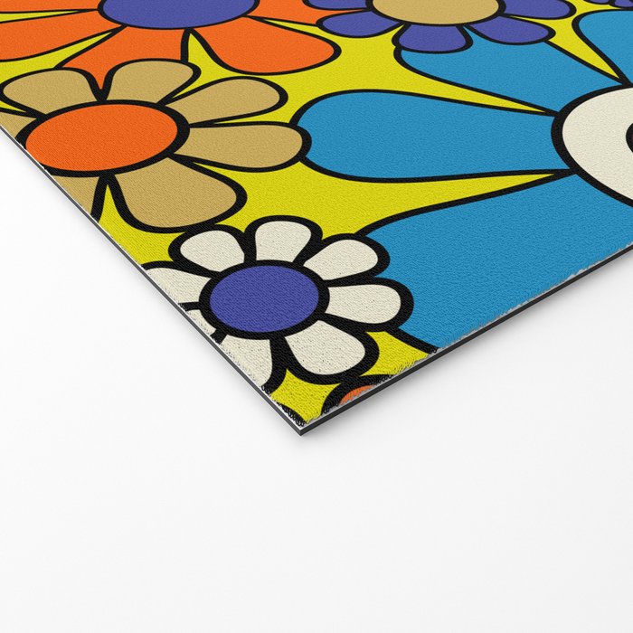 Groovy Retro Garden Gingham Flowers 60s 70s Maximalist Floral Pattern Blue Orange Yellow Welcome Mat Gallery Image 2