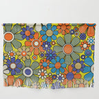 Groovy Retro Garden Gingham Flowers 60s 70s Maximalist Floral Pattern Blue Orange Yellow Wall Hanging Gallery Image 1