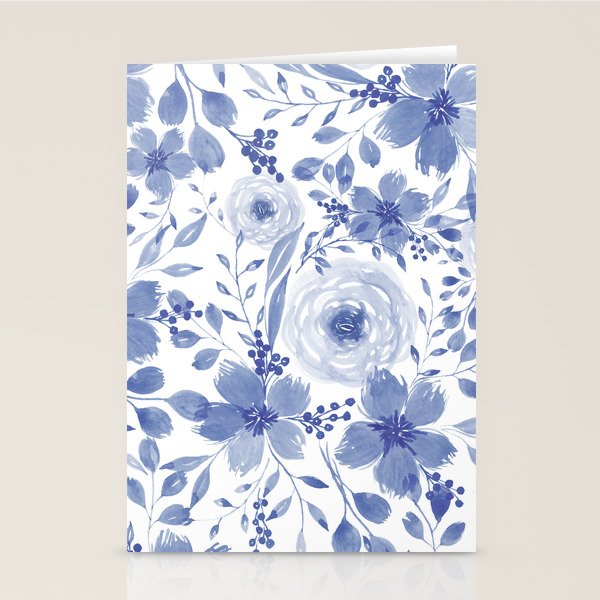 Blue and White Watercolor Florals Stationery Card Gallery Image 2