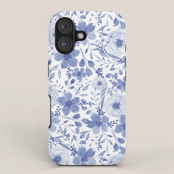 Blue and White Watercolor Florals iPhone Case Gallery Image 1