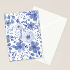 Blue and White Watercolor Florals Stationery Card Gallery Image 2