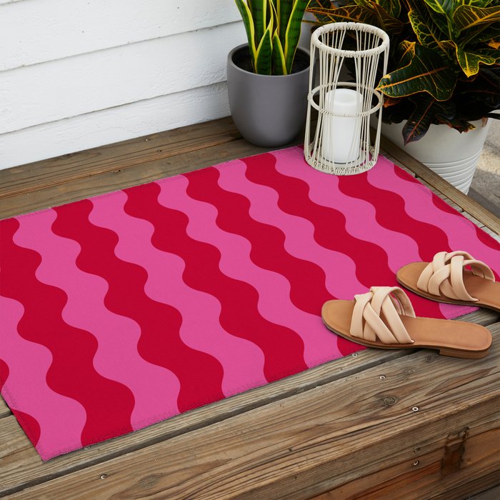  Red and Pink Candy Striped Waves Outdoor Rug Gallery Image 2