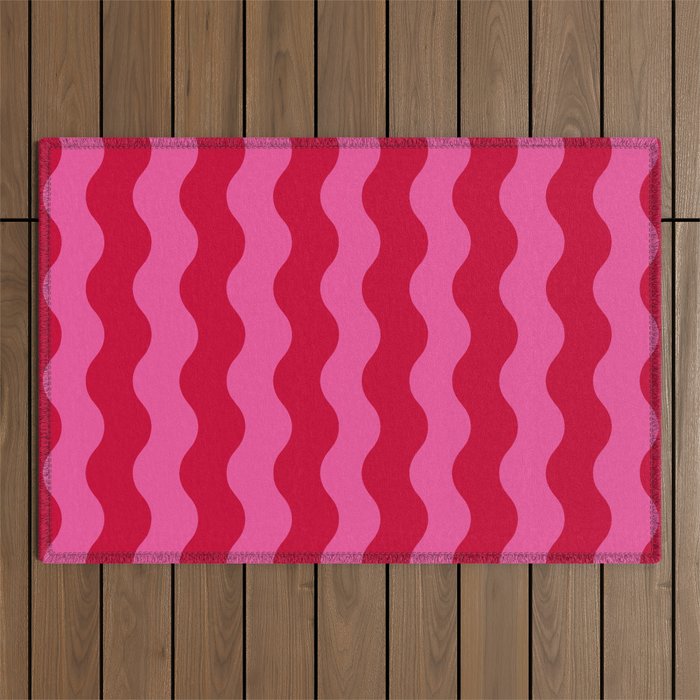  Red and Pink Candy Striped Waves Outdoor Rug Gallery Image 1