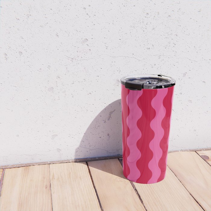  Red and Pink Candy Striped Waves Travel Mug Gallery Image 4