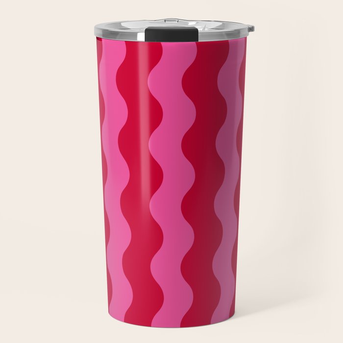  Red and Pink Candy Striped Waves Travel Mug Gallery Image 1