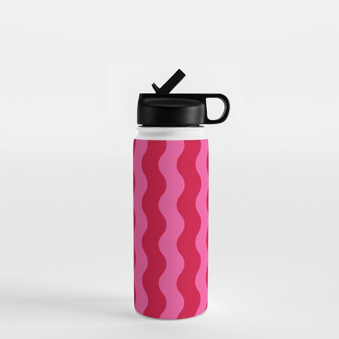 Red and Pink Candy Striped Waves Water Bottle Gallery Image 1