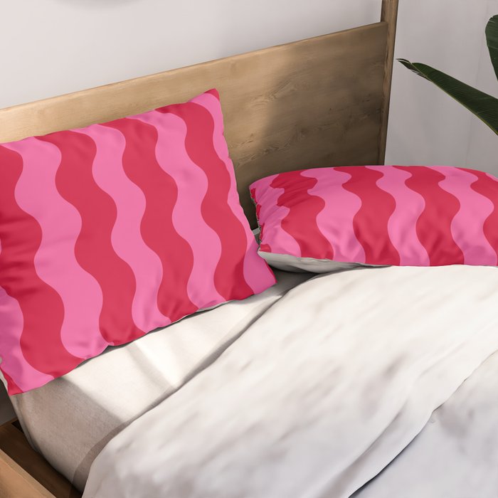  Red and Pink Candy Striped Waves Pillow Sham Gallery Image 2