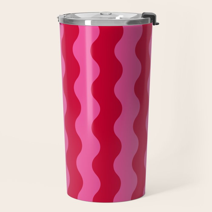  Red and Pink Candy Striped Waves Travel Mug Gallery Image 2