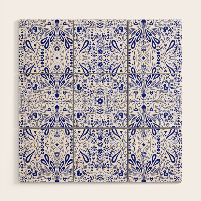 Chinoiserie Folk Seamless Pattern Wood Wall Art Gallery Image 1