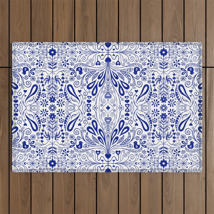 Chinoiserie Folk Seamless Pattern Outdoor Rug Gallery Image 1
