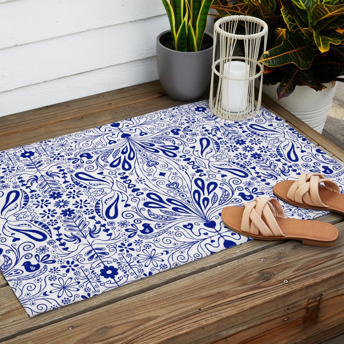 Chinoiserie Folk Seamless Pattern Outdoor Rug Gallery Image 2