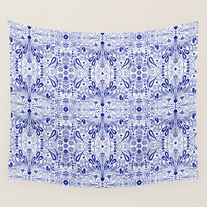 Chinoiserie Folk Seamless Pattern Wall Tapestry Gallery Image 4