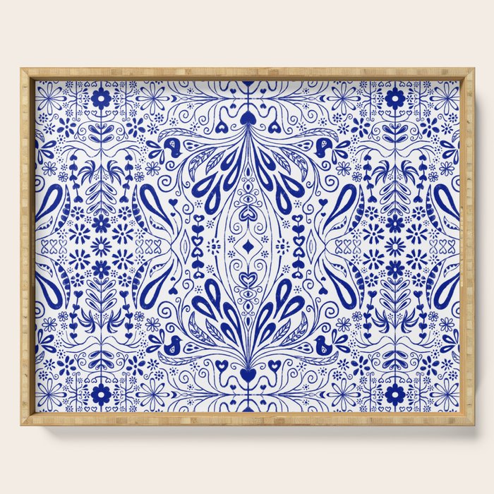 Chinoiserie Folk Seamless Pattern Serving Tray Gallery Image 1