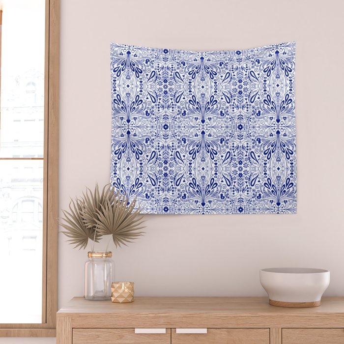 Chinoiserie Folk Seamless Pattern Wall Tapestry Gallery Image 2