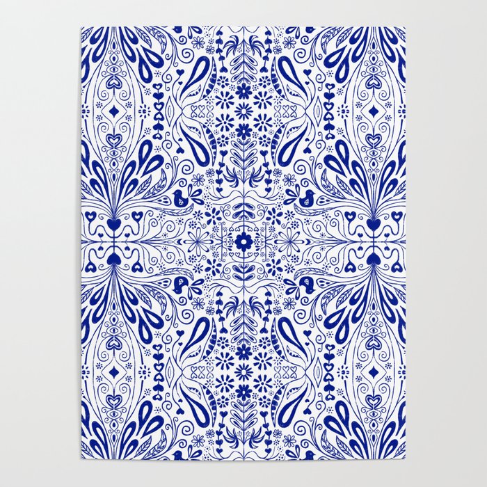Chinoiserie Folk Seamless Pattern Poster Gallery Image 1