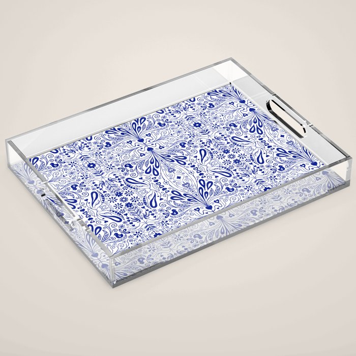 Chinoiserie Folk Seamless Pattern Acrylic Tray Gallery Image 1