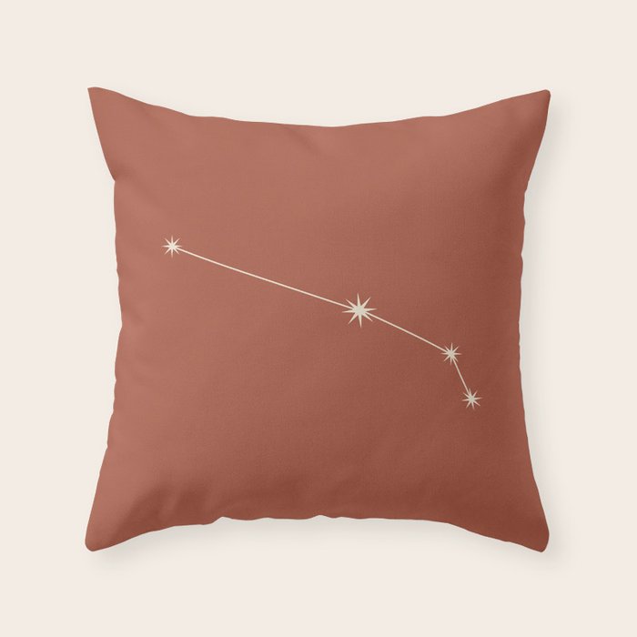 Aries Zodiac Star Constellation Line Art Terracotta Red Throw Pillow Gallery Image 6