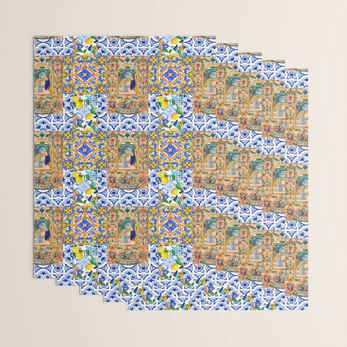 Italian,Sicilian art,holy Mary,Virgin Mary,maiolica,tiles,lemons,Citrus  Wrapping Paper Gallery Image 3